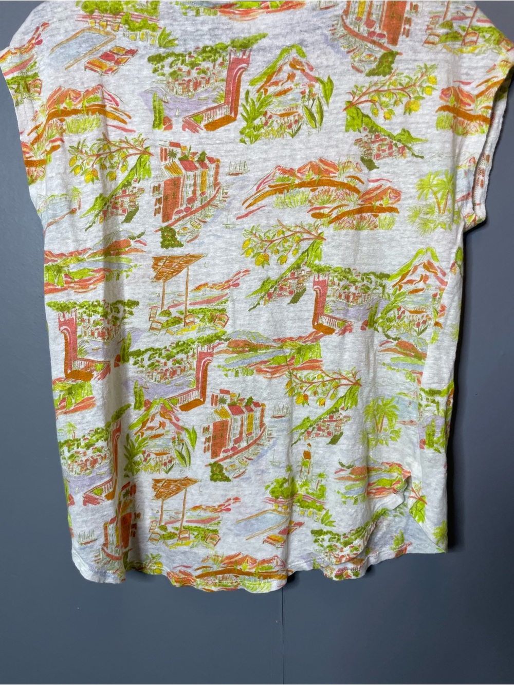 Cynthia Rowley Womens Linen Knit Top Size M Scenic Coastal Print Resort Vacation - Picture 9 of 10